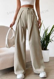 High Waisted Plicated Wide Leg Pants