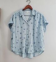 Jane + Delancey Blue Stars & Stripes Short Sleeve Button Down Top Size L