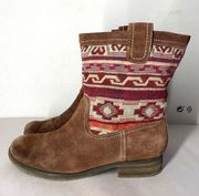 Naturalizer Basha Southwest Tapestry Western Leather Boots Brown size 7.5W