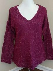 NEW Doe & Rae Burgundy Wine Sheer Lace Back Panel  V-Neck Modcloth Sweater Small