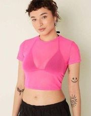 PINK - Victoria's Secret Victoria's Secret Pink Mesh Short-Sleeve Crop Top Atomi