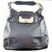 Diane Von Furstenberg Lizard Leather Harper Hobo Purse Black Gold