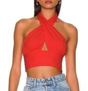 NWT Callahan Knitwear Mimi Ribbed Cropped Halter Tank Top in Red