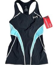 TYR Women's Competitor Fitted Tri Tank Top - Black Lt Blue - Size Small - $72