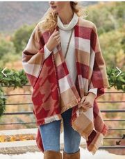 Soft Surroundings Buffalo Wrap Shawl Red Combo Plaid