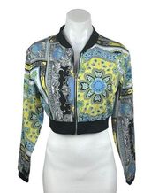 Flirtatious Y2K Multicolor Floral Paisley Zip Cropped Bomber Varsity Jacket Sz S