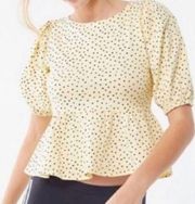 Urban Outfitters Pale Yellow Polka Dot Tie Open Back Peplum Top Large