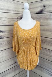 Mossimo Yellow Floral Wide Flutter Sleeve Top 