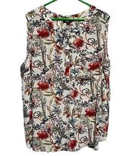 Premise Women's Blouse Top Sleeveless Pocket Pleated Back Floral Multicolor 2X