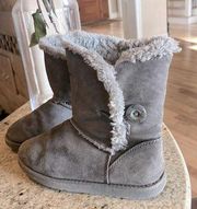 Boots Ankle Booties Suede Leather Gray Womens 6 Sherpa Faux Fur Lined