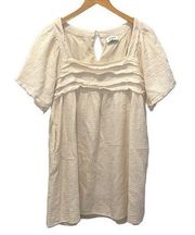 Aura Boho Square Neck Gauze Drop The Act Mini Dress Cream Medium