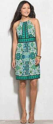 London times aqua green and white print halter dress size 10P