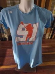 New balance light blue short sleeve T-shirt size large number 91 tri state