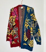 FARM RIO Women's Banana Intarsia Multicolor Woven Cardigan Sweater Size Medium