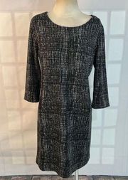 Talbots 3/4 Sleeves Black White Print Stretch Sheath Dress Size 12P