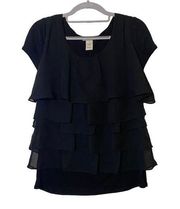 New‎ Vertigo Paris Black Ruffle Layered Lined Boho Blouse Size M $140