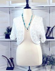 Jeanne Pierre cotton white crochet semi sheer short sleeves bolero top sz XL