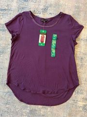 NWT! Joan Vass Satin Collar Tee Purple XL