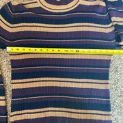 Vtg  purple tan ribbed stripe cotton blend mock neck long sleeve