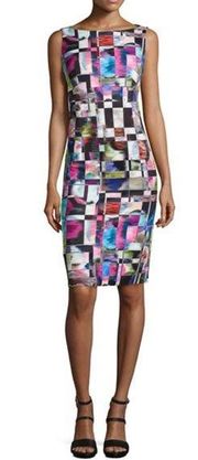 Milly Cubist Print Midi Sheath Dress in Multicolor sz 0