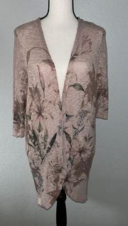 Blush Long Kimono Tan Floral Cardigan Shawl Size Large