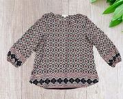 Vintage Y2K Moa Moa Geometric Print Cinch Sleeves Blouse S