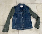 Skies Are Blue Jean Jacket with Green Cotton Size XS Like New