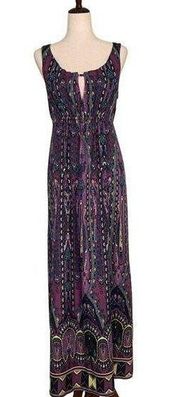 ECI Maxi Column Dress Boho Paisley Purple Sleeveless Multicolor Bright Colorful