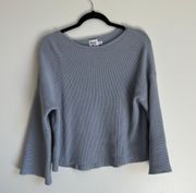 Rib Knit Bell Sleeve Sweater Womens S/M Blue Boat Neck Pullover