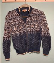 Kathy Ireland Vintage Cropped Nordic Knit Zip Sweater