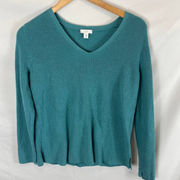 J Jill Blue V Neck Ribbed Knit Sweater Size SP