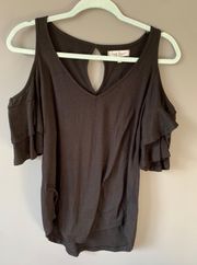 Black Shoulder Cut Out Top With Ruffle Sleeve