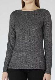 Reiss Long Sleeve Open Back Shimmer Top-Black-Multi Small