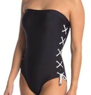 New. Tommy Hilfiger black lace side bandeau swimsuit. Size 8