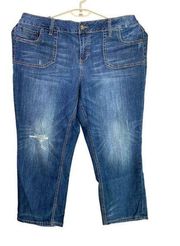 Lane Bryant Distressed Capri Jeans Patch Pocket 20 Dark Wash #1340