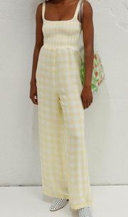 NWT Capulet Wren Smocked Jumpsuit Sheer Lemon White Yellow Plaid Medium