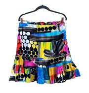 Voile Hawaiian Multicolor Printed Swing Mini Skirt Large