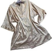 M/L Pink Satin Dressing Robe Glam Kimono Tie Closure w Pockets