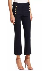 Derek Lam Robertson Crop Flare Stretch Black Sailor Button Pants Size 2