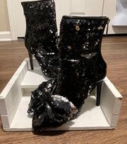 NWOB  Sequin Stiletto Ankle Heel Bow Detail Boots Black Size 6