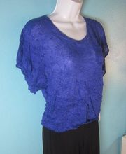 NEW Kerisma Crinkle Crop Pullover Tee in Blue Acrylic Knit Short Sleeve Top NWT