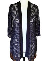 R & M RICHARDS Long Thin Black & Silver Cardigan Sweater ~ 8