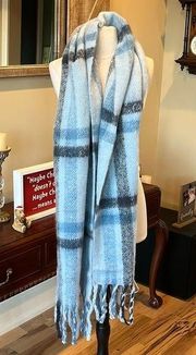 Steve Madden Blue Plaid Scarf Winter Ultra Soft New Womens