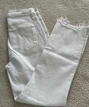 Paige Women's Mid-Rise Cindy Crop Jeans Crisp White w/Destroyed Hem Size 27 NWOT