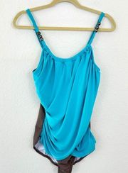 Venus Women's Plus One Piece Swim Suit Beaded Blue Gray Size 16
