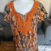 NEW YORK LAUNDRY Women’s Boho Flowy Embroidered Snake Print Top Size S NEW