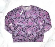 Sundry Mod Floral Sweatshirt Top Bright Orchid Long Sleeves Crewneck