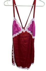 Intimately Free People Red & Pink Lace Silky Lingerie Slip Dress Size Small