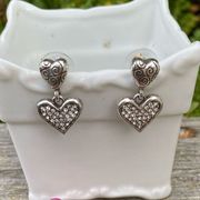 Authentic Brighton Silver Heart Dangle Earrings with White Crystals. EUC!