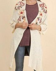 Umgee Embroidered Floral Kimono Open Drape Cardigan S/M